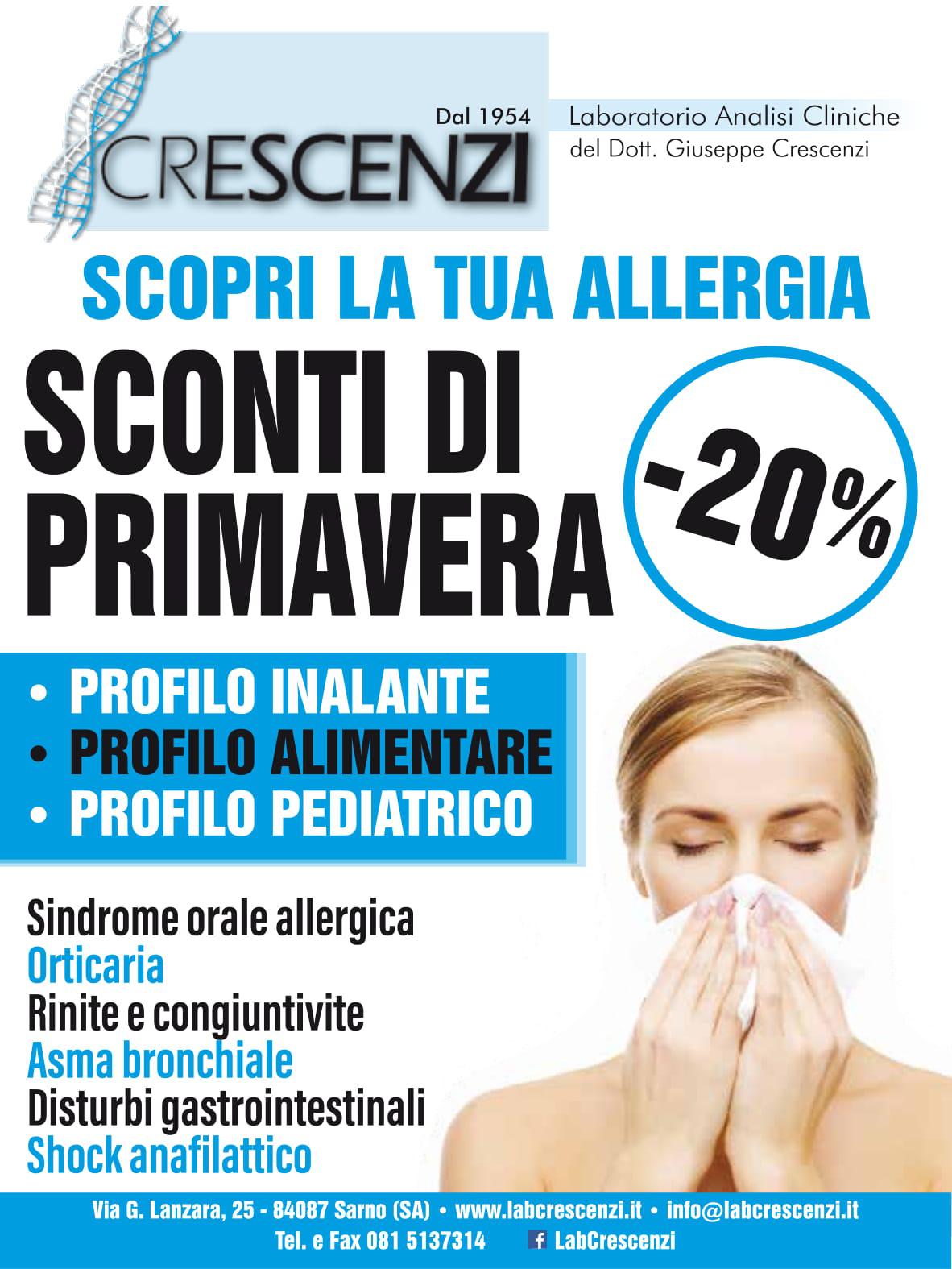 SCOPRI LA TUA ALLERGIA, SCONTI DI PRIMAVERA -20% SCOPRI LA TUA ALLERGIA, SCONTI DI PRIMAVERA -20%