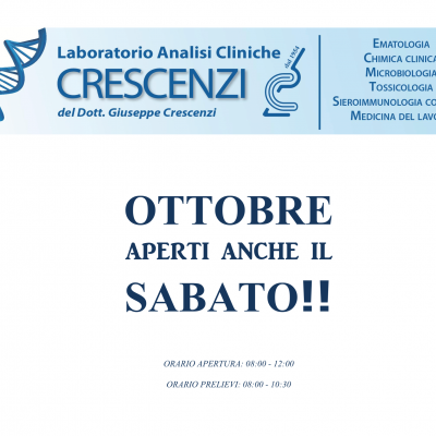 OTTOBRE: APERTI ANCHE IL SABATO